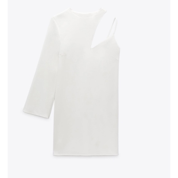 Zara short asymmetrical mini dress in off-white - Picture 4 of 10